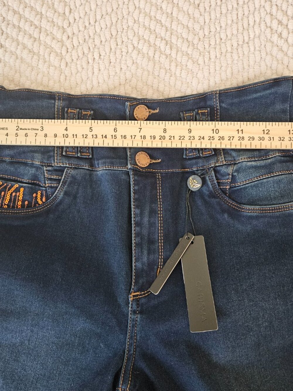 Carisma Jeans Colombian Push Up Skinny Jeans Dark Wash Sequin Circuit Pockets 14 - Picture 6 of 10
